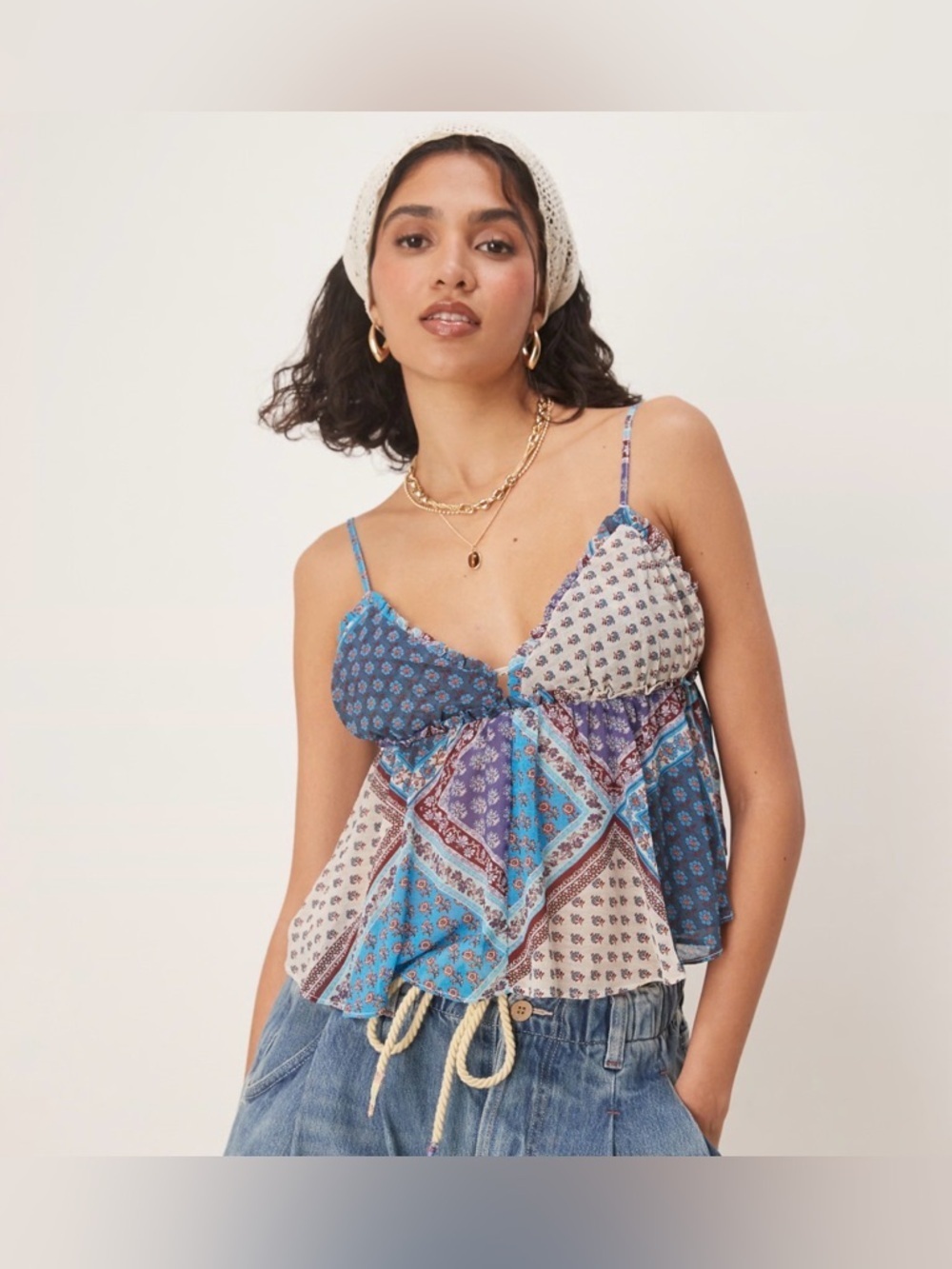 Free People Alix Paisley Print Cami Top Ocean Combo Size Small